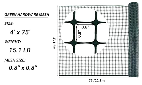 PotatoLife Green Plastic Garden Fence, Hardware Mesh, 4' x 75' - color: Green, size: 4' x 75'