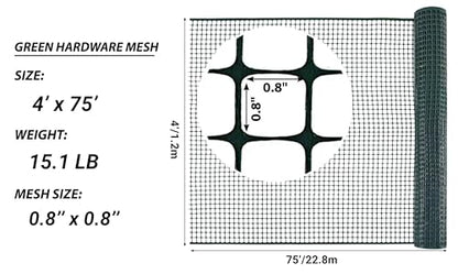PotatoLife Green Plastic Garden Fence, Hardware Mesh, 4' x 75' - color: Green, size: 4' x 75'