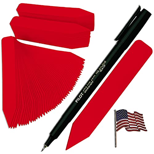 4" x 5/8" RED Premium Pot Stakes with Marker - 500 Pcs - Plastic Plant Tags and Labels - Nursery Garden Tree Labels Waterproof Writeable | Made in The USA |