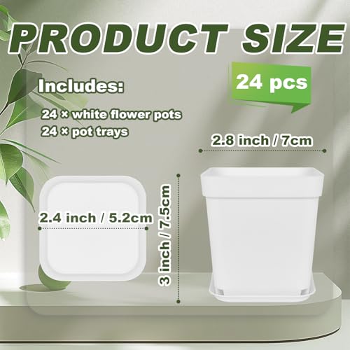 Anyumocz 24Pcs 3" Square Plastic Plant Pots,White Nursery Pots with Saucers,Seedling Nursery Transplanting Planter Container for Plants,Garden,Flower,Home,Office,Balcony Decor,Indoor,Outdoor - color: 1 Color (White)
