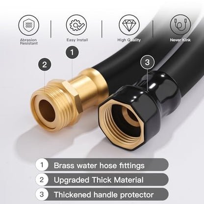 Garden Hose 5/8"x 5ft Brass Rubber Heavy Duty Water Hose 600 PSI Black - color: Black, size: 5FT
