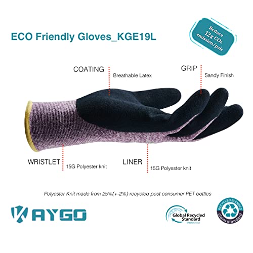 KAYGO Women's Work Gloves, Sandy Latex Grip, Breathable - color: Purple, size: Large