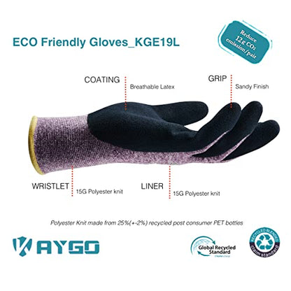 KAYGO Women's Work Gloves, Sandy Latex Grip, Breathable - color: Purple, size: Large