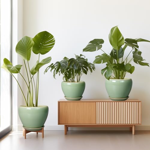 Ceramic Pots for Plants, 10/8/6 Inch Flower Pots Indoor, Green - color: Green