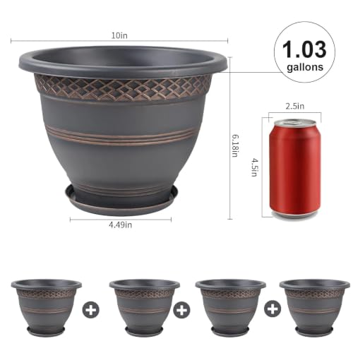 Usocik 10 Inch Plant Pots, 4 Pack, Copper Plaid - color: Copper, size: 10 Inch - 4 Pack
