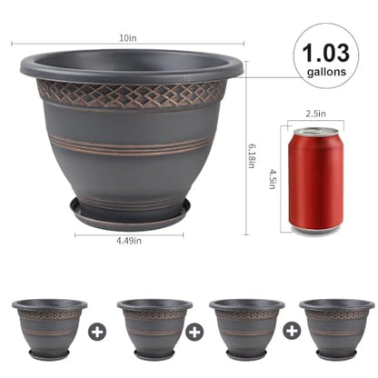 Usocik 10 Inch Plant Pots, 4 Pack, Copper Plaid - color: Copper, size: 10 Inch - 4 Pack