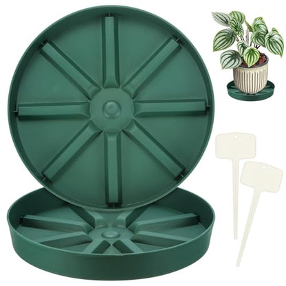 M METERXITY 2-Pack Plant Saucer, 9.65 Inch/24.5 cm Plastic Plant Trays Thicker for Pots/Indoor/Outdoor/Water Drainage and Protection, Flowerpot Drip Tray [Green] - size: 9.65 in