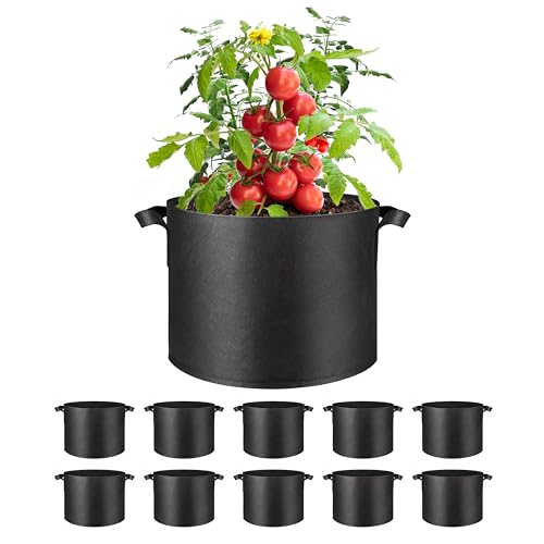 Simple Deluxe Grow Bags 5 Gallon 10 Pack Planter Pots with Handles, Thickened Nonwoven Fabric Aeration Cloth Bag, Heavy Duty Gardening for Tomoato, Potato, Vegetable, Herbs and Flowers, Black - color: 10 Pack, size: 5 Gallon