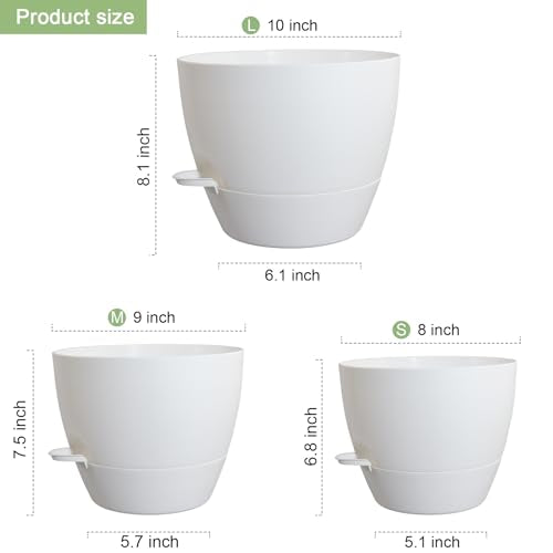 WSMKSZ 10/9/8 inch Self Watering Pots for Indoor Outdoor Plants, Set of 3 - color: White, size: 10"+9"+8"