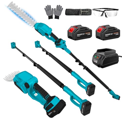 4-in-1 Pole Hedge Trimmer & Cordless Grass Shears,2×4.0 Ah Batteries & Included Charger,Dual Blade Design,Extension Tree Pruner,Bush Trimmer for Tree Trimming/Garden/Lawn - color: Blue Black