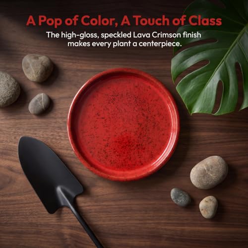 11.4 Inch Ceramic Plant Saucer, Rainforest Red - color: Rainforest Red