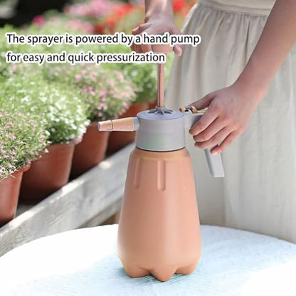 Garden Pump Sprayer, 68 oz/0.5 Gallon Hand Held Pressure Sprayer with Safety Valve ＆ Adjustable Nozzle, Large Capacity Bottle Water Weed Flower Plant Lawn Home Washing Spray 2L (Salmon Pink)