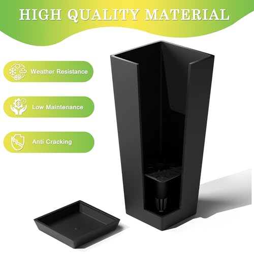 TUYOHW 24-Inch Tall Planters for Outdoor Plants, Set of 2, Black - color: Square Classic Black