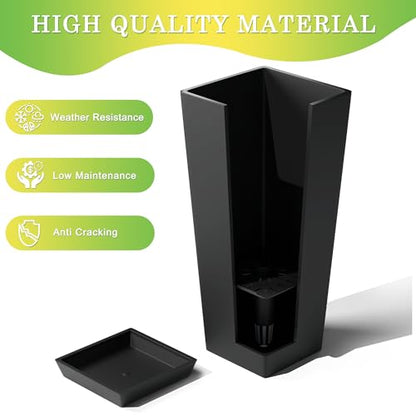 TUYOHW 24-Inch Tall Planters for Outdoor Plants, Set of 2, Black - color: Square Classic Black