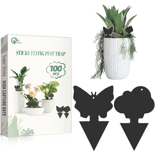 100 Pcs Sticky Traps for Fungus Gnat, Fruit Fly, Whitefly, and Fly, Yellow Sticky Insect Catcher Traps for Indoor/Outdoor, Kitchen, and Plants, High-End Glue, Pro-Grade 0.50mm Thick (100 Pcs Black) - color: Black