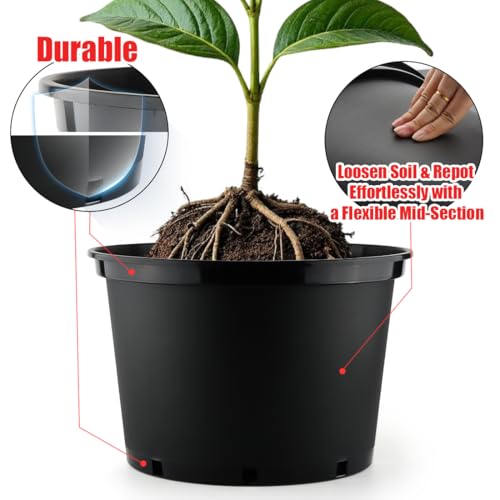 RooTrimmer 7/5/3 Gallon Plant Pots, Plastic Planter with Drainage Holes – Round, Sturdy, Nursery Pots for Indoor/Outdoor Plants, 9 Pack Set - size: 7-5-3 Gallon-9P-Black