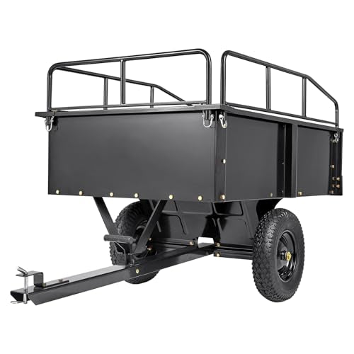 Happybuy Heavy Duty Steel ATV Dump Cart, 750-Pound Capacity, 12 Cubic Feet Garden Utility Trailer with Removable Sides for Lawn Mower Tractor - Black