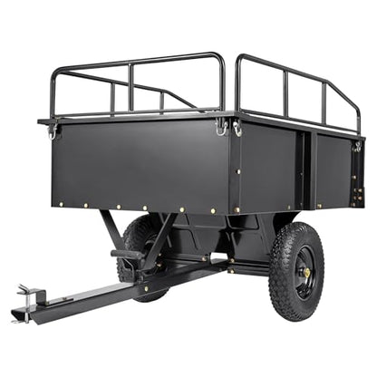 Happybuy Heavy Duty Steel ATV Dump Cart, 750-Pound Capacity, 12 Cubic Feet Garden Utility Trailer with Removable Sides for Lawn Mower Tractor - Black