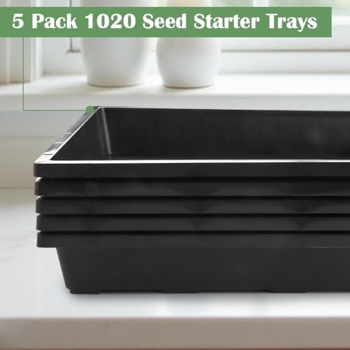 RooTrimmer 1020 Nursery Pot Trays 5 Pack, Plastic Flat Seed Starter Tray, Reusable Seedling Starting Tray for Holding and Carrying Plant Pots (Black) - color: Black, size: TP1020-5P