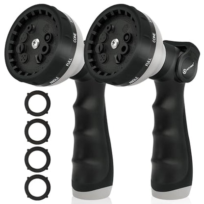 AUTOMAN Garden Hose Nozzle Sprayer - 10 Spray Patterns, 2 Pack Thumb Control Water Hose Nozzle Outdoor, Heavy Duty Spray Nozzles for Watering Garden, Cleaning Window, Washing Car, Showering Pets - color: Black