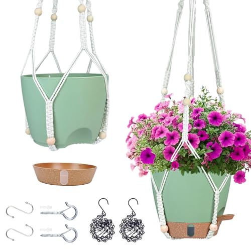Hanging Planter for Indoor Plants 8 Inch, 2 Pack, Self Watering - color: Green, size: 8 inch