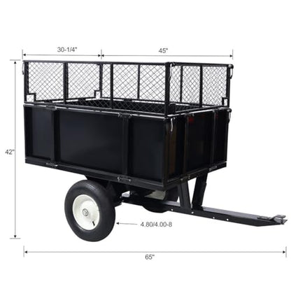 ATV Trailer Steel Dump Cart, Heavy Duty Mesh Steel Garden Cart with Removable Sides and 10 Inch Flat Free Tires, Utility Trailer Yard Garden Trailer for Tractors, ATV, UTV, Lawn Mowers