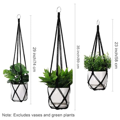 YIBOT Black Macrame Plant Hanger Indoor Hanging Planter Basket - color: Black, size: 35+29+23Inch