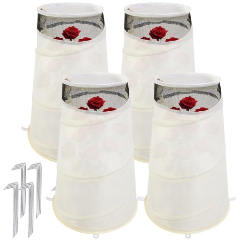 4Pcs Pop Up Rose Cones for Winter Protection, Rose Collars Protective Cover - color: White-4Pcs