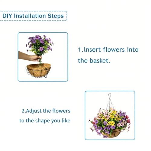 Artificial Hanging Flowers, UV Resistant, 12 Bundles, Mix - color: Purple+pink+yellow+rose Red