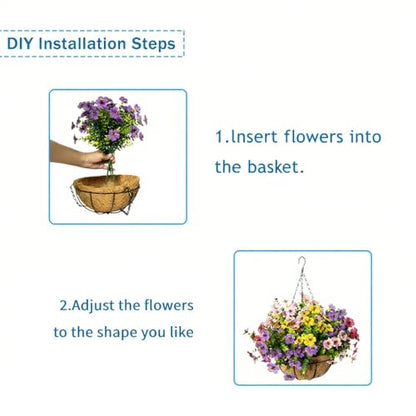 Artificial Hanging Flowers, UV Resistant, 12 Bundles, Mix - color: Purple+pink+yellow+rose Red