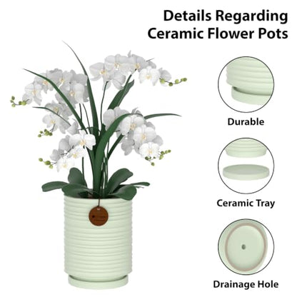 5.1 Inch Light Green Ceramic Planter with Drainage and Saucer - color: Light Green, size: Small