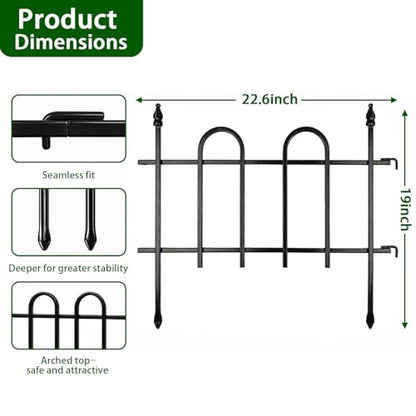 Metal Garden Fence Panels 18'' H x 22'' W, 7.3 Ft Total Length, Heavy Duty Rustproof No-Dig Decorative Fence to Protect Plants & Keep Dogs Out for Yard, Flower Beds & Pathways (4 Panels) - size: 19" H x 7.2ft (4 Panels)