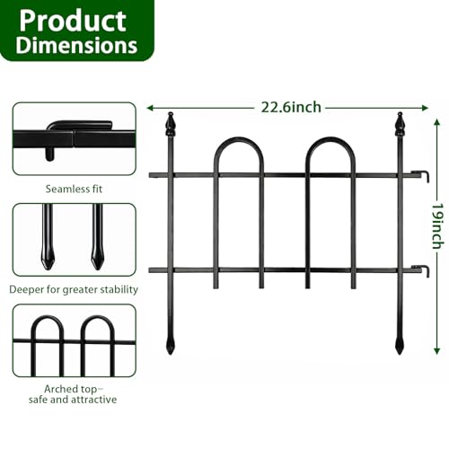 Metal Garden Fence Panels 18'' H x 22'' W, 14.6 Ft Total Length, Heavy Duty Rustproof No-Dig Decorative Fence to Protect Plants & Keep Dogs Out for Yard, Flower Beds & Pathways (8 Panels) - size: 19" H x 14.4ft (8 Panels)