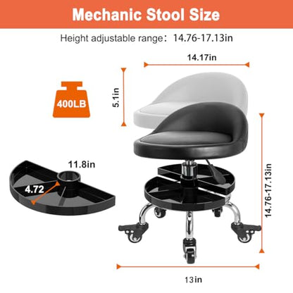 FLOLXNB Garage Mechanic Stool with Storage Tray,Low Height Rolling Shop Stools, Rolling Mechanics Seat Chair Height Adjustable, Rolling Shop Chair, Work Stool Creeper Seat (Style 1) - style: Style 1