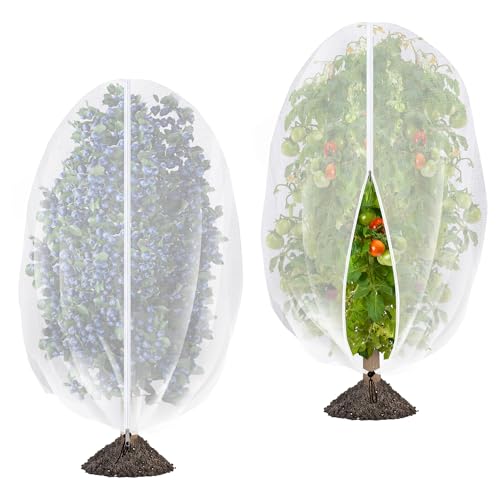 2 Pcs Fruit Tree Netting with Zipper & Drawstring, 4.9 x 3.2 Ft Garden Bird Netting Plant Cover, Blueberry Tomato Insect Bird Barrier Tree Net Protection Cover for Protecting Plants Vegetables Fruits