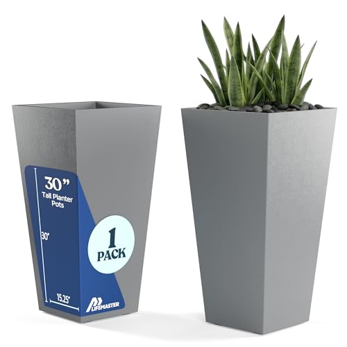Resin Tall Tapered Planter Pot 30 Inch (Set of 1) Heavy-Duty Indoor & Outdoor Large Planter for Trees & Plants, with Removable Insert Shelf & Drainage, Pot for Front Door, Patio & Home Décor, Grey - color: Gray, size: Pack of 1