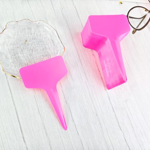 Plastic Plant T-Type Tags, 100Pcs Plant Labels, Waterproof T-Shape Tag, Nursery Garden Labels Markers, Plant Sign for Garden Vegetable Flowers Planting(2x4 Inch) - color: Pink