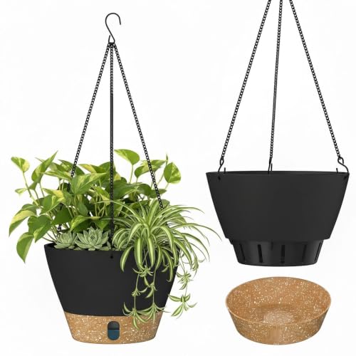 ZMTECH 2 Pack 10 Inch Hanging Planters for Indoor Plants, Modern Gray Hanging Planter with Visible Water Level Window & Metal Chain, Decorative Plant Hanger Indoor for Spring Balcony Decor - color: Gray, size: 10 Inch
