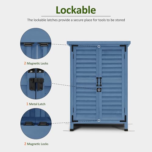 MCombo Small Outdoor Storage Cabinet, Wood Shed with Shelf 0985 (Blue) - color: Blue