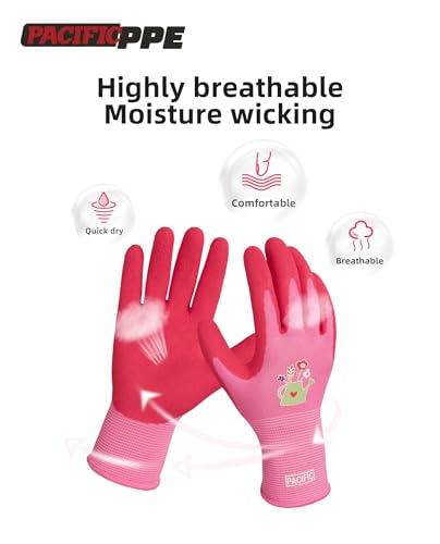 PACIFIC PPE 6 Pairs Gardening Gloves for women, Latex Coated Garden Gloves, Breathable, Medium Size fits Most, Rose Red - color: Rose Red, size: Medium (Pack of 6)