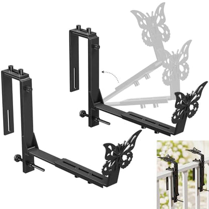 HFHOME Window Box Brackets, Adjustable Planter Box Brackets, Heavy Duty Flower Railing Planter Bracket for Balcony, with Enhanced Bottom Support, Perfect for Deck, Fence and Garden - Black (2 Pack) - color: 2 Pcs - Black