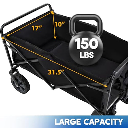 PayLessHere Garden Cart Folding Wagon Collapsible w/Foldable Table Board Universal Wheels for Camping Picnic Outdoor Event - color: Black Table Board