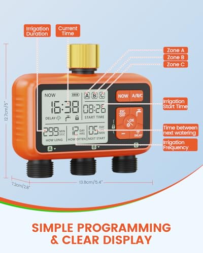 Sprinkler Timer 3 Zone with Brass Inlet Water Timer for Garden - size: 3 Outlet