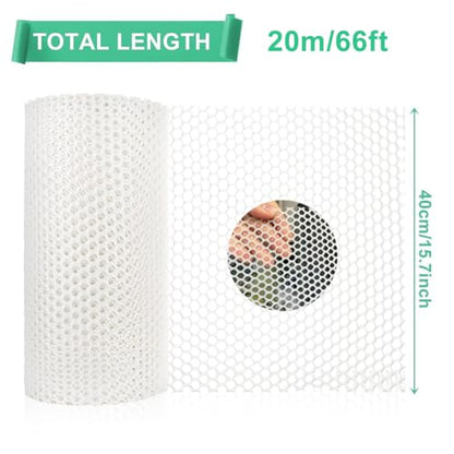 Plastic Chicken Wire Fencing 15.7IN x 66FT,Pet Barrier Netting,Durable Garden Mesh Fence Animal Barrier for Dogs, Rabbits, Poultry & Plant Protection,White - color: White, size: 15.7INx66FT