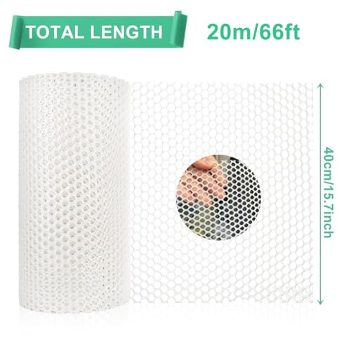 Plastic Chicken Wire Fencing 15.7IN x 66FT,Pet Barrier Netting,Durable Garden Mesh Fence Animal Barrier for Dogs, Rabbits, Poultry & Plant Protection,White - color: White, size: 15.7INx66FT