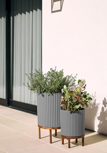 Veradek Demi Series Raised Duo Planters - Set of 2 Planters with Stands - color: Gray/Brown, size: Bundle - 2 Pack