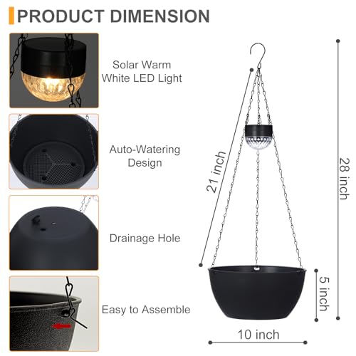 SUNNYPARK 2 Pack Solar Hanging Planters for Plants Outdoor - color: Black