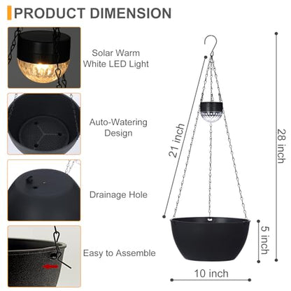 SUNNYPARK 2 Pack Solar Hanging Planters for Plants Outdoor - color: Black