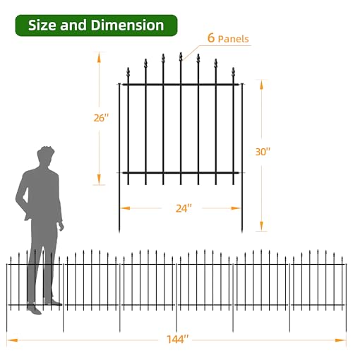 26” x 12’ No-Dig Metal Garden Fence with Stakes, Panels Fencing for Dogs - size: Roman Col 26″H x 12ft (6Panels)