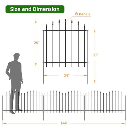 26” x 12’ No-Dig Metal Garden Fence with Stakes, Panels Fencing for Dogs - size: Roman Col 26″H x 12ft (6Panels)